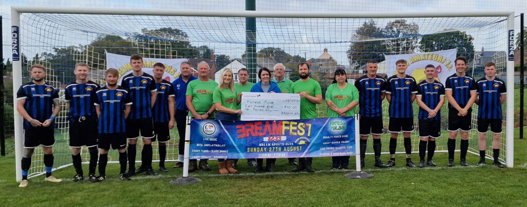 A photo showing Bream Amateurs present a cheque to Forest Pulse