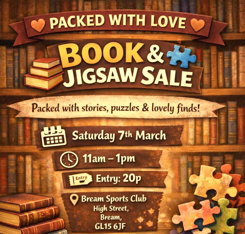 A poster for the Book and Jigsaw Sale